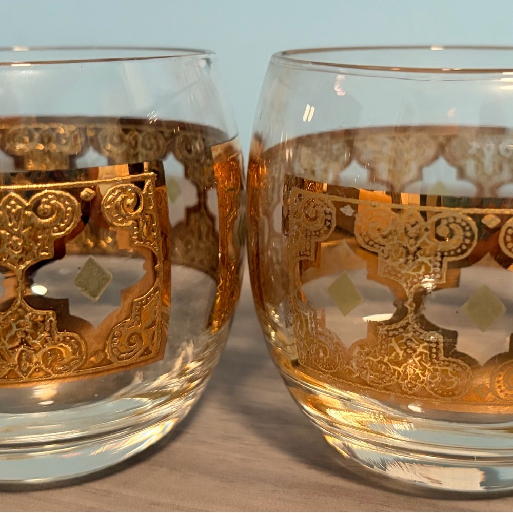 Mid Century Modern Gold Plated Lowball Cocktail Glasses